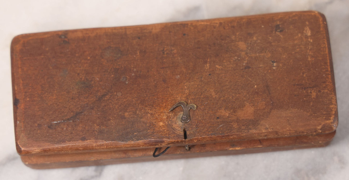 Lot 042 - Antique Travel Balancing Hand Scale In Original Hand Carved Wooden Box, Missing Weights, Handwriting Inside Lid