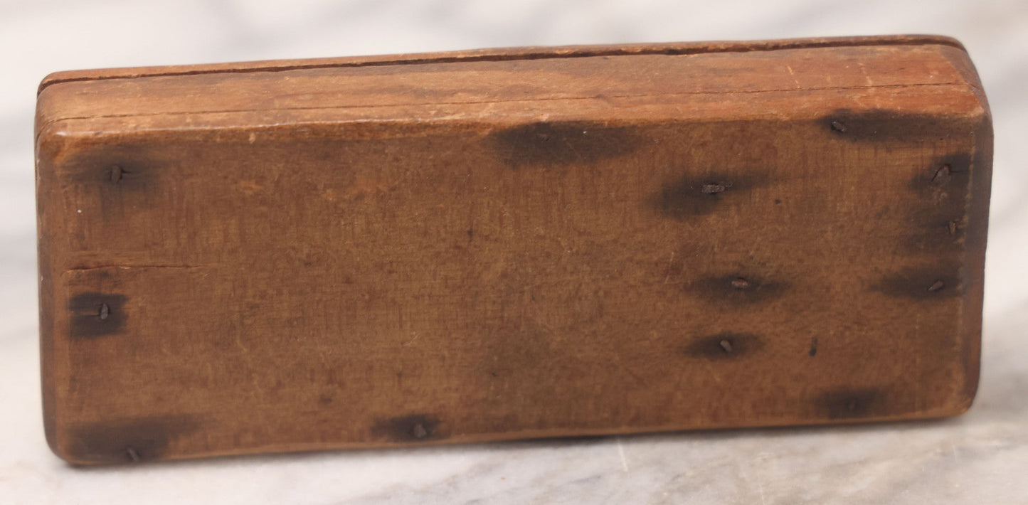 Lot 042 - Antique Travel Balancing Hand Scale In Original Hand Carved Wooden Box, Missing Weights, Handwriting Inside Lid
