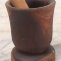 Lot 044 - Antique Heavy Turned Wood Mortar, Dark Patina, With Later Light Wood Pestle