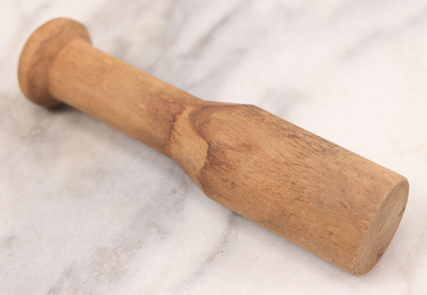 Lot 044 - Antique Heavy Turned Wood Mortar, Dark Patina, With Later Light Wood Pestle