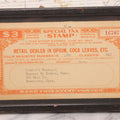 Lot 048 - Vintage Framed U.S. Internal Revenue Special Tax Stamp For Retail Dealer In Opium And Coca Leaves, Corbin's Pharmacy, Worcester, Massachusetts, Expiring June 30, 1947, 7-5/8" x 4-3/4"