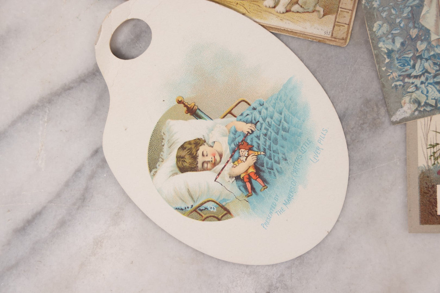 Lot 049 - Grouping Of Ten Antique Apothecary And Pharmacy Ephemera Items Including Carter's Iron Pills, Hood's Vegetable Pills, And Melvin's Cough Syrup And Other Trade Cards, With Four Unused Paper Labels