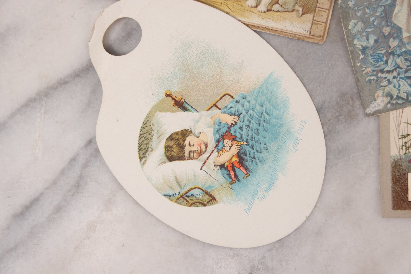 Lot 049 - Grouping Of Ten Antique Apothecary And Pharmacy Ephemera Items Including Carter's Iron Pills, Hood's Vegetable Pills, And Melvin's Cough Syrup And Other Trade Cards, With Four Unused Paper Labels