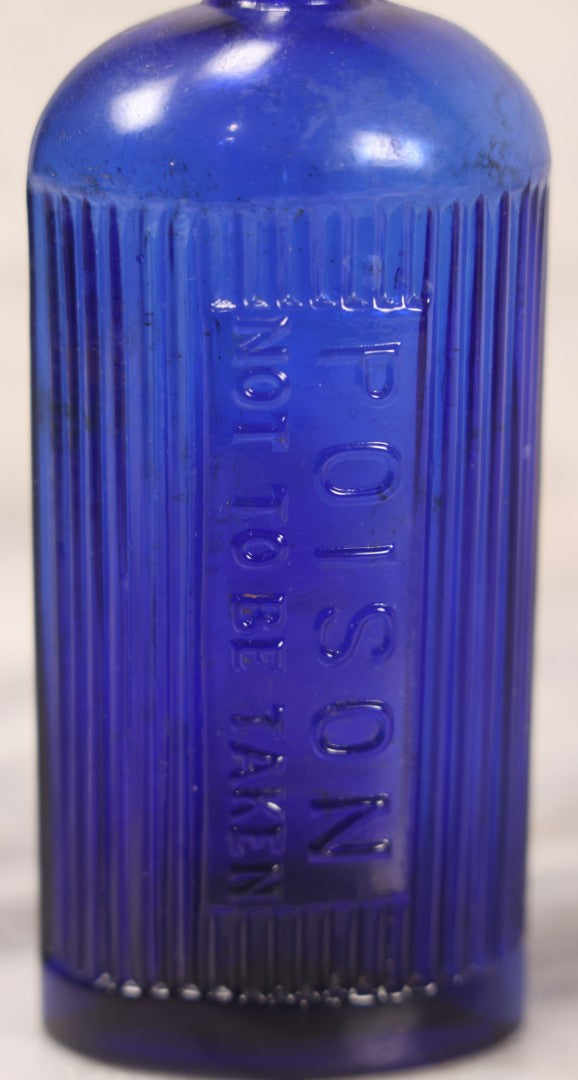 Lot 050 - Antique Cobalt Blue Glass Poison Bottle With Embossed Lettering, "Poison, Not To Be Taken," Vertical Poison Ribs, 6-5/8" H