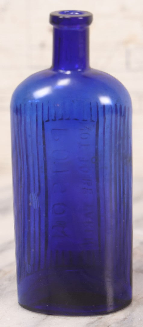 Lot 050 - Antique Cobalt Blue Glass Poison Bottle With Embossed Lettering, "Poison, Not To Be Taken," Vertical Poison Ribs, 6-5/8" H