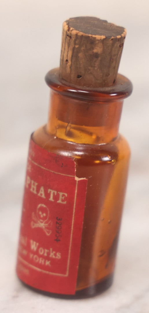 Lot 053 - Antique Mallinckrodt Chemical Works “Codeine Sulfate” Powder U.S.P. Amber Glass Bottle With Red Poison Label Featuring Skull And Crossbones, 1/8 Oz. Size, St. Louis & New York, Marked Food And Drugs Act 1906, 2-5/8" H