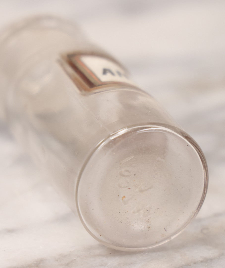 Lot 056 - Antique Whitall Tatum Co. Clear Glass Apothecary Bottle With Stopper And Reverse Painted Label “Antikam.” (Antikamnia), Small Size, 4-3/8" H