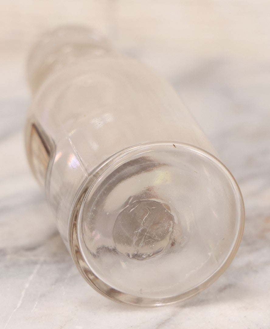 Lot 057 - Antique Whitall Tatum Co. Clear Glass Apothecary Bottle With Stopper And Reverse Painted Label “Oleatum Aconitinae N.F.” Small Size, 5-1/2" H