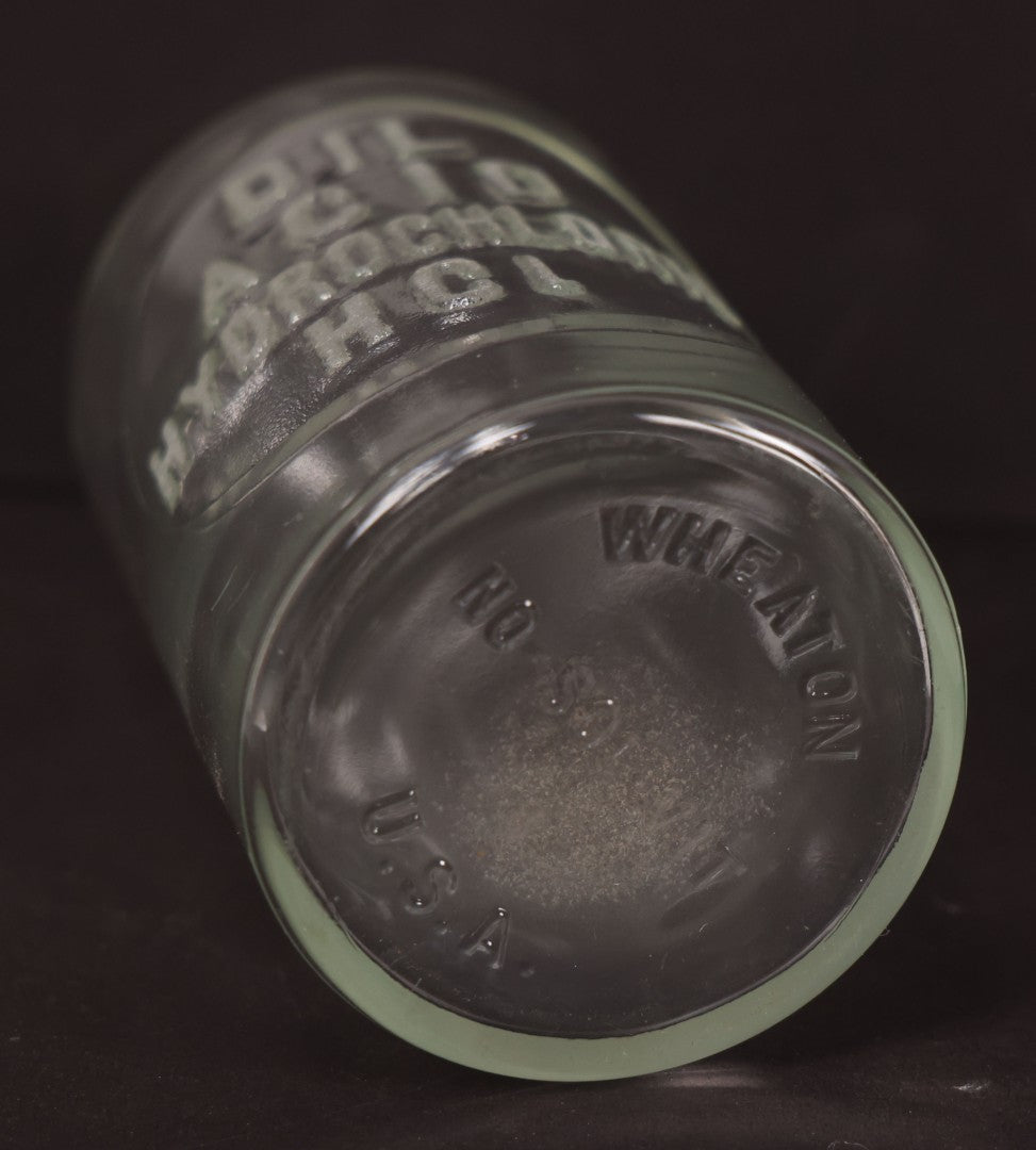 Lot 062 - Vintage Wheaton No-Sol-Vit Clear Glass Bottle With Embossed Lettering “Dil Acid Hydrochloric Hcl” U.S.A., 5-3/4" H