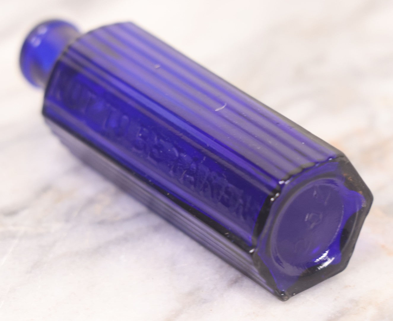 Lot 065 - Grouping Of Three Antique Cobalt Blue Glass Poison Bottles With Embossed Lettering “Not To Be Taken,” Hexagonal Form With Vertical Poison Ribs, Two 2Oz And One 3Oz, 3Oz Marked Y.C. Co.