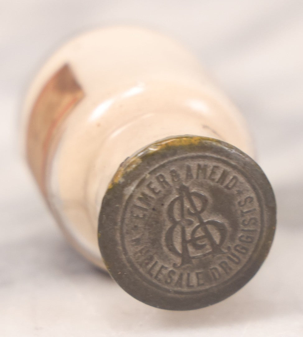 Lot 069 - Grouping Of Six Antique Poison Bottles Including Amber With Crosshatch Poison Ribs, Eli Lilly & Co. Diamond Antiseptics, Clear Chinum Arsenate With Eimer & Amend Lid, East Rock Pharmacy New Haven, And Liggett's Springfield, Ma