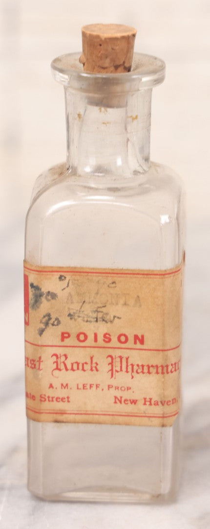 Lot 069 - Grouping Of Six Antique Poison Bottles Including Amber With Crosshatch Poison Ribs, Eli Lilly & Co. Diamond Antiseptics, Clear Chinum Arsenate With Eimer & Amend Lid, East Rock Pharmacy New Haven, And Liggett's Springfield, Ma