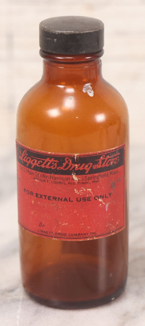 Lot 069 - Grouping Of Six Antique Poison Bottles Including Amber With Crosshatch Poison Ribs, Eli Lilly & Co. Diamond Antiseptics, Clear Chinum Arsenate With Eimer & Amend Lid, East Rock Pharmacy New Haven, And Liggett's Springfield, Ma