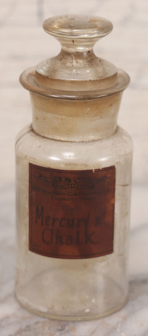 Lot 072 - Grouping Of Six Antique Bottles Including Donovan's Solution From Gilman Brother Inc., Boston, Mercury Chalk From James E. Signorelli, Everett, Massachusetts, Calabar Bean Extract From John Wyeth & Brother, Philadelphia, And Others