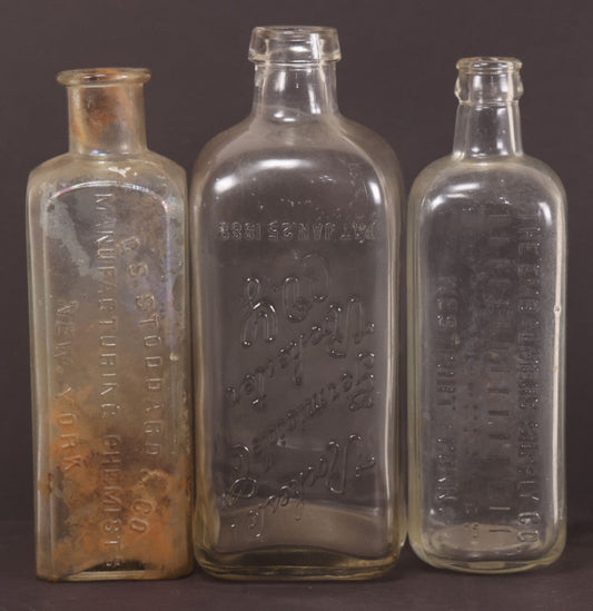 Lot 076 - Grouping Of Three Antique Clear Glass Bottles Including Embalming Supply Co., Westport, Connecticut, Rochester Germicide Co., Rochester, New York, And G.S. Stoddard & Co., New York