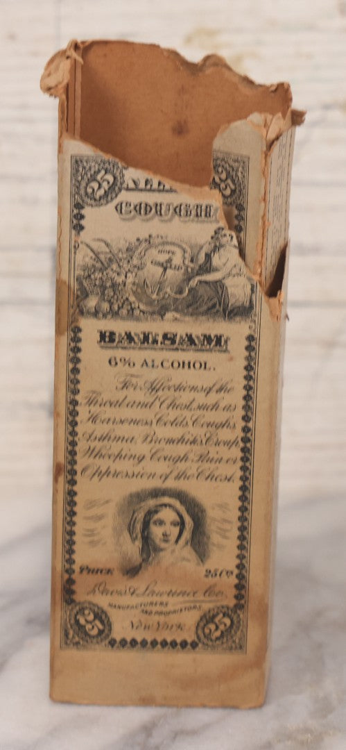Lot 078 - Grouping Of Eight Antique Apothecary Items Including Amber Bottle With "G.C. Oval" Label, Balsam Bottle, Hall & Lyon Co. Pill Box, Carter's Laxative Vial, Wheeler Pharmacist Vial, Sharon, M.A., Glycerine Jelly Bottle, & John Bull Eye Wash Cup
