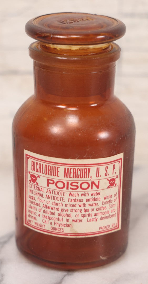 Lot 079 - Grouping Of Four Antique Bottles With Later-Applied Labels Including Aqua Ammonia Burnham Drug Co., Old Town M.E., Bichloride Mercury U.S.P., Tincture Of Iodine, Fred. L. Borden, Crestline O.H., & Chloroform Fred Howard Apothecary, Lowell M.A.
