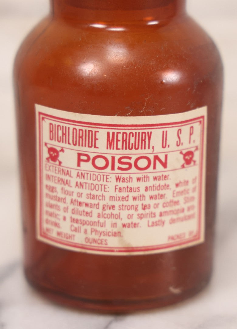Lot 079 - Grouping Of Four Antique Bottles With Later-Applied Labels Including Aqua Ammonia Burnham Drug Co., Old Town M.E., Bichloride Mercury U.S.P., Tincture Of Iodine, Fred. L. Borden, Crestline O.H., & Chloroform Fred Howard Apothecary, Lowell M.A.