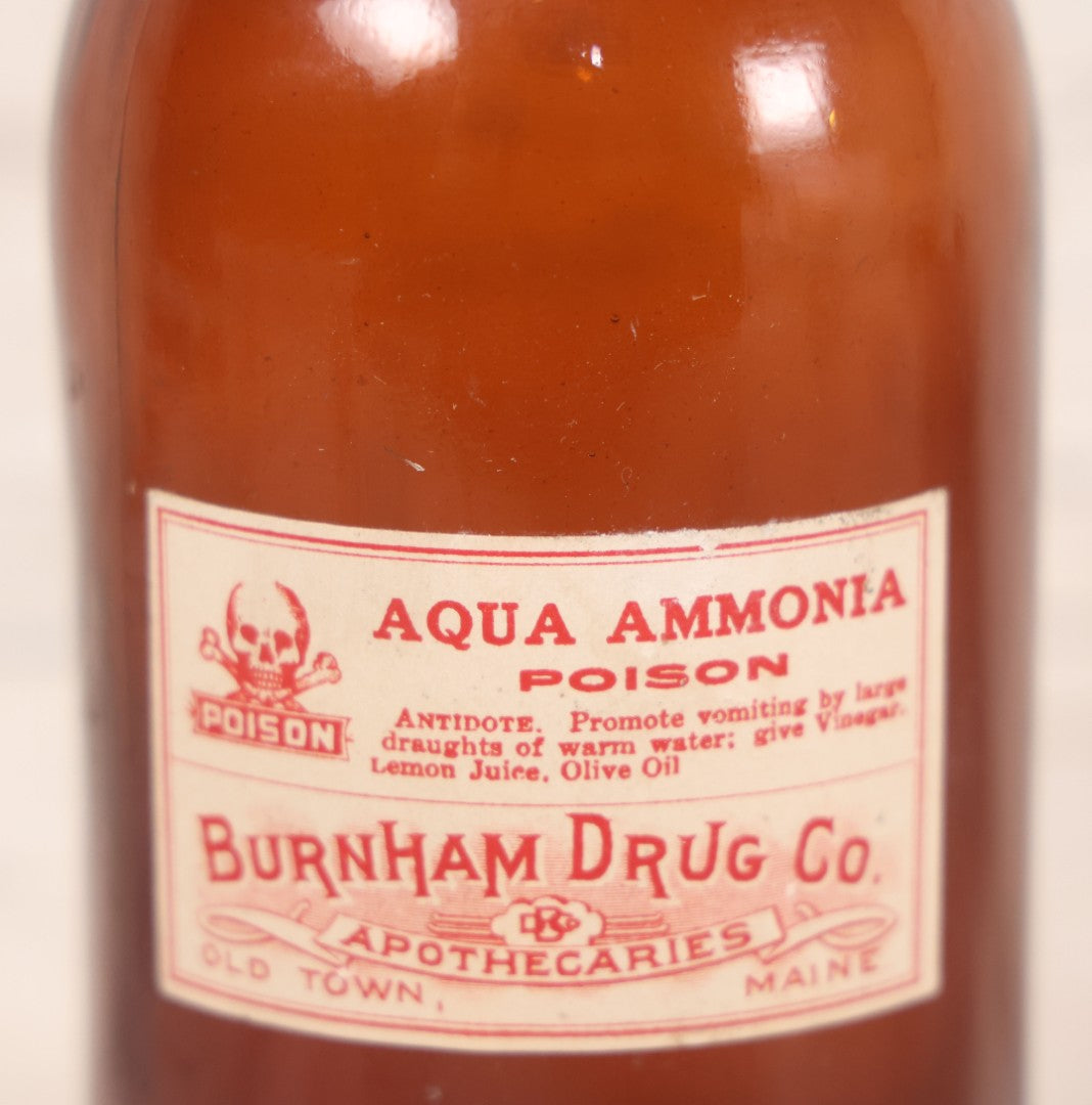 Lot 079 - Grouping Of Four Antique Bottles With Later-Applied Labels Including Aqua Ammonia Burnham Drug Co., Old Town M.E., Bichloride Mercury U.S.P., Tincture Of Iodine, Fred. L. Borden, Crestline O.H., & Chloroform Fred Howard Apothecary, Lowell M.A.