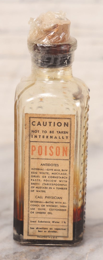 Lot 082 - Antique Vapo-Cresolene Lot Including Two Brass Vaporizers With Lamps (One Complete, One Incomplete) And Poison Bottle With Studded Poison Ribs And Paper Label, Vapo-Cresolene Co., New York, NY