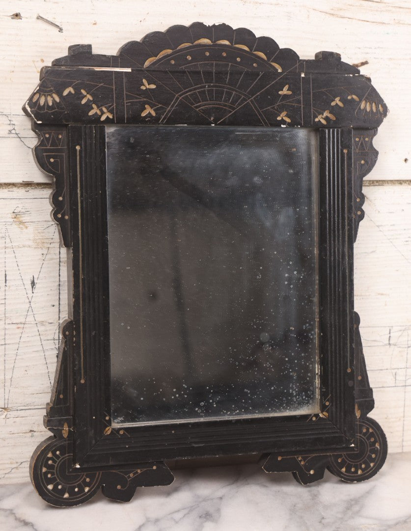 Lot 088 - Antique Ebonized Etched Wood Eastlake Frame With Mirror, 10-1/2" x 13-1/4"