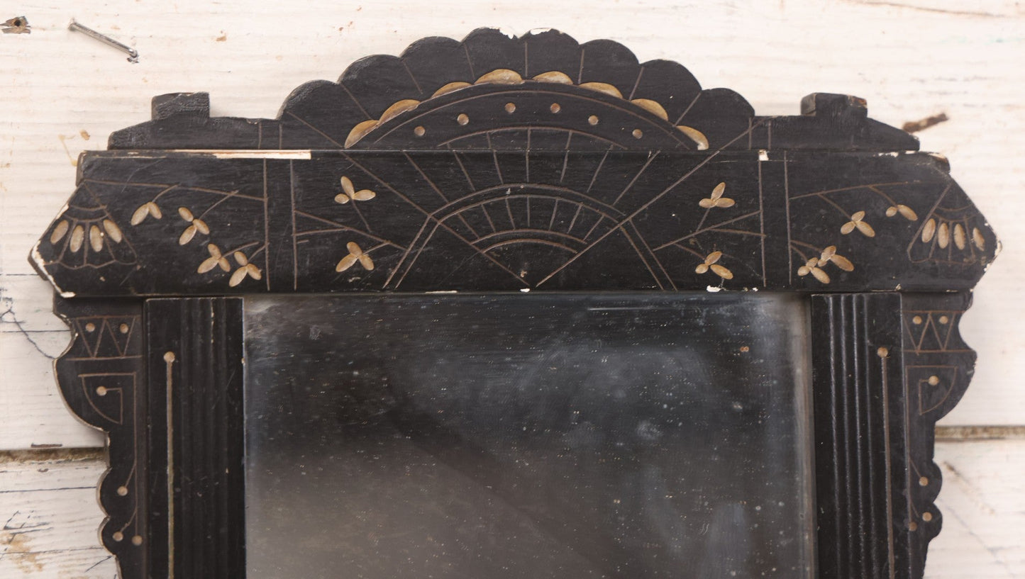 Lot 088 - Antique Ebonized Etched Wood Eastlake Frame With Mirror, 10-1/2" x 13-1/4"