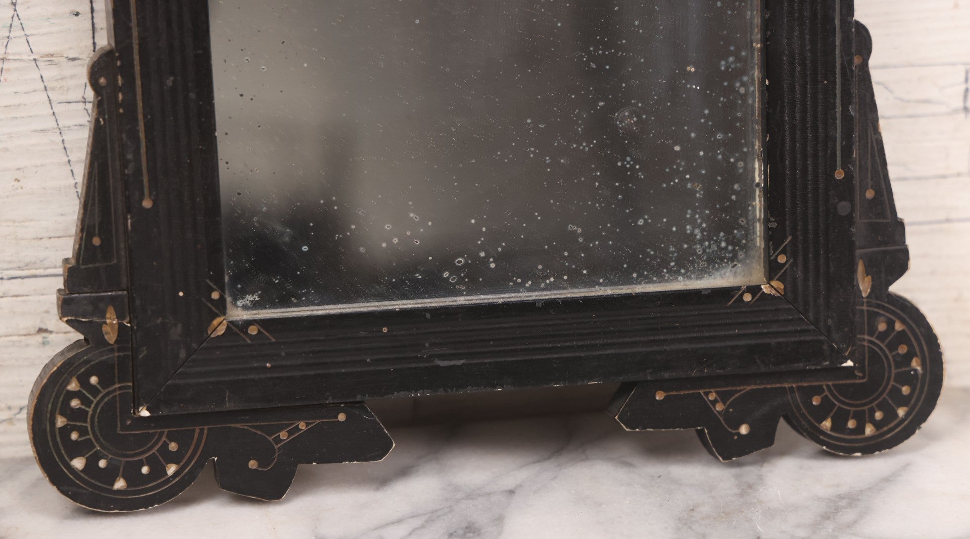 Lot 088 - Antique Ebonized Etched Wood Eastlake Frame With Mirror, 10-1/2" x 13-1/4"