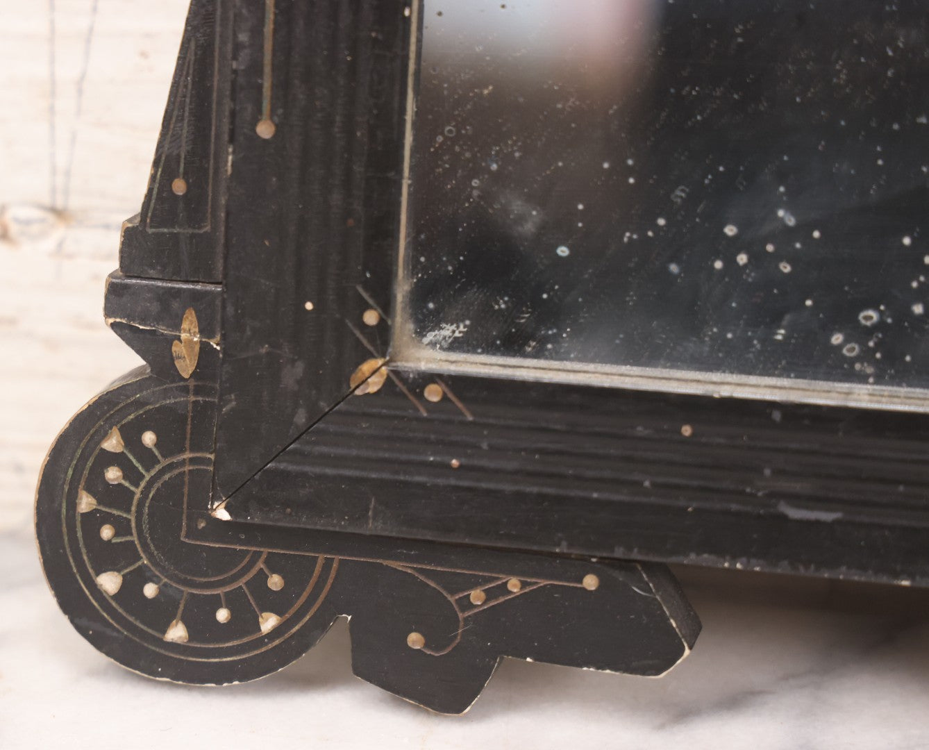 Lot 088 - Antique Ebonized Etched Wood Eastlake Frame With Mirror, 10-1/2" x 13-1/4"