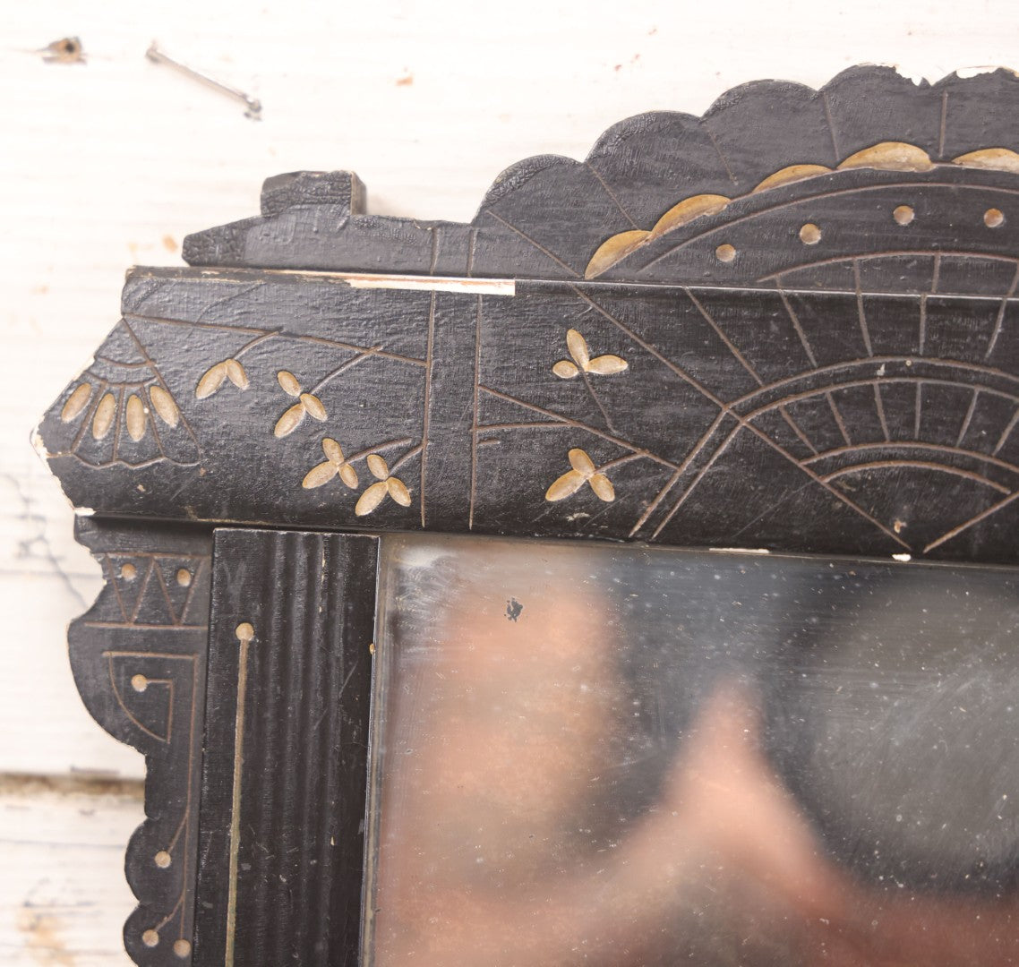 Lot 088 - Antique Ebonized Etched Wood Eastlake Frame With Mirror, 10-1/2" x 13-1/4"