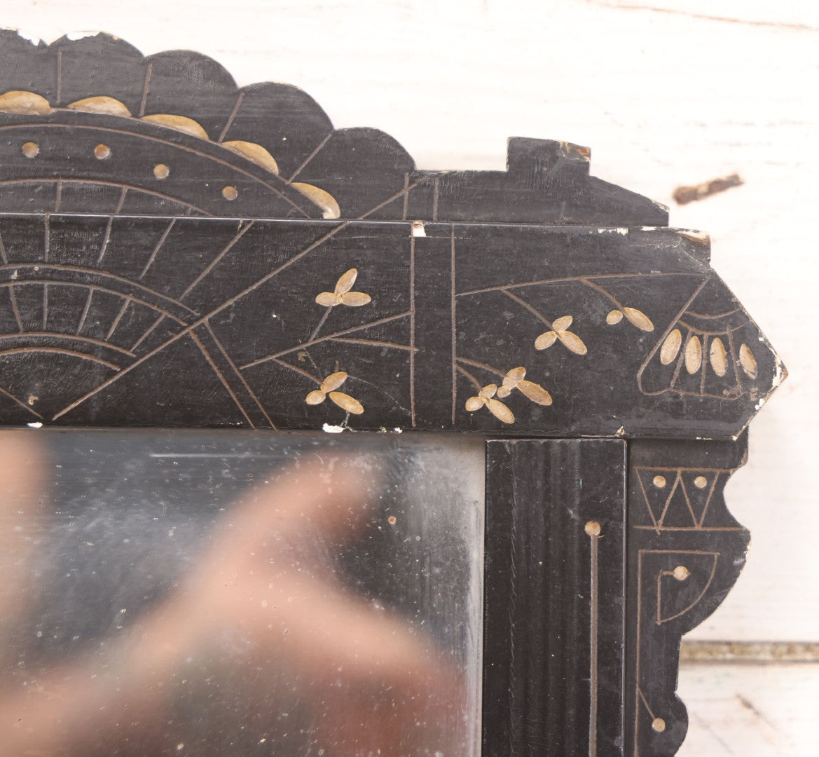 Lot 088 - Antique Ebonized Etched Wood Eastlake Frame With Mirror, 10-1/2" x 13-1/4"