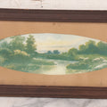Lot 091 - Antique Landscape Print Of Sheep In A Field By A River With Oval Cut Mat, In Long Narrow Frame, 6-1/2" x 13-1/2"
