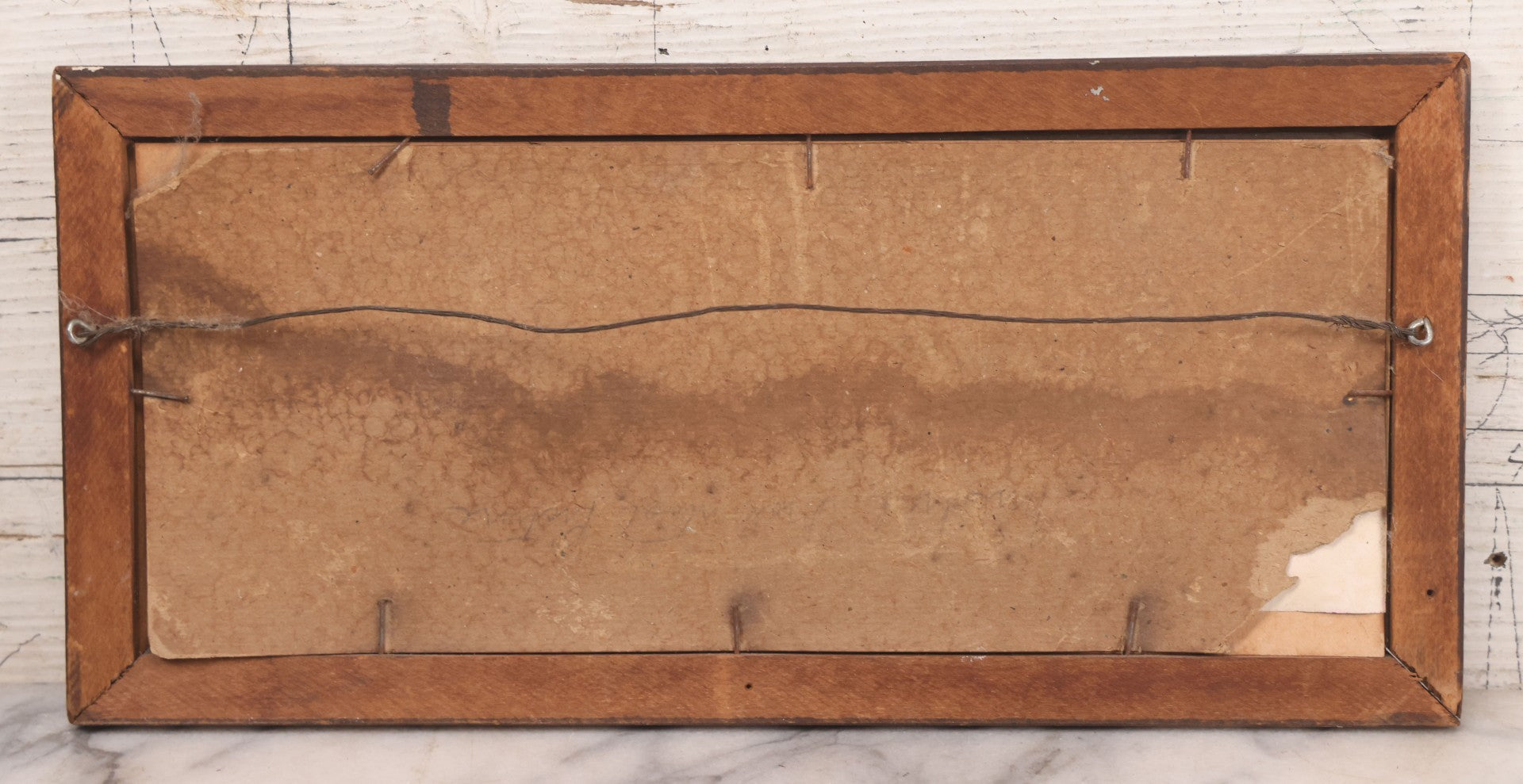 Lot 091 - Antique Landscape Print Of Sheep In A Field By A River With Oval Cut Mat, In Long Narrow Frame, 6-1/2" x 13-1/2"