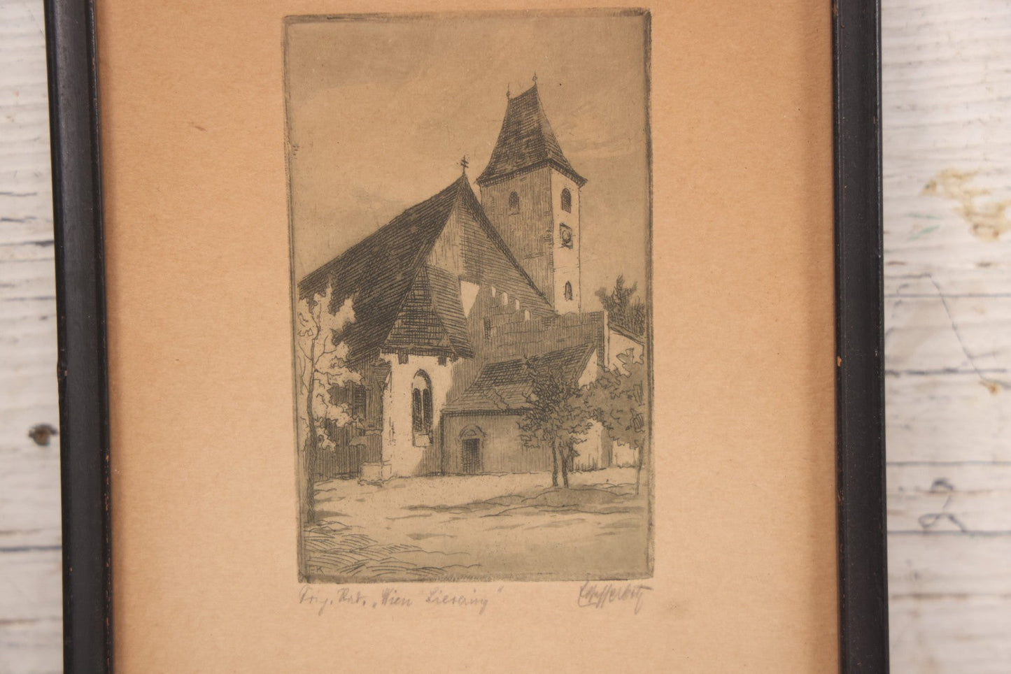 Lot 092 - Pair Of Antique Austrian Etching Prints Including Sievering Parish Church, Vienna, And Market Scene, Artist Signed In Pencil Illegibly, 6-3/4" X 8-3/4" And 6-1/4" X 8-1/4"
