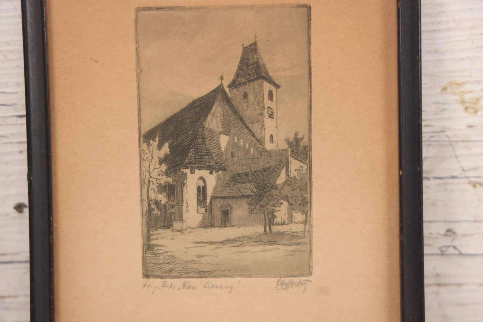 Lot 092 - Pair Of Antique Austrian Etching Prints Including Sievering Parish Church, Vienna, And Market Scene, Artist Signed In Pencil Illegibly, 6-3/4" X 8-3/4" And 6-1/4" X 8-1/4"