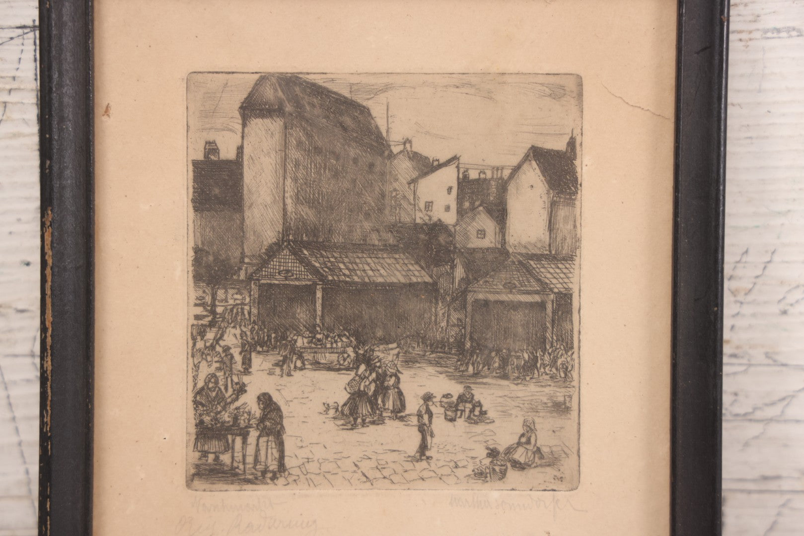 Lot 092 - Pair Of Antique Austrian Etching Prints Including Sievering Parish Church, Vienna, And Market Scene, Artist Signed In Pencil Illegibly, 6-3/4" X 8-3/4" And 6-1/4" X 8-1/4"