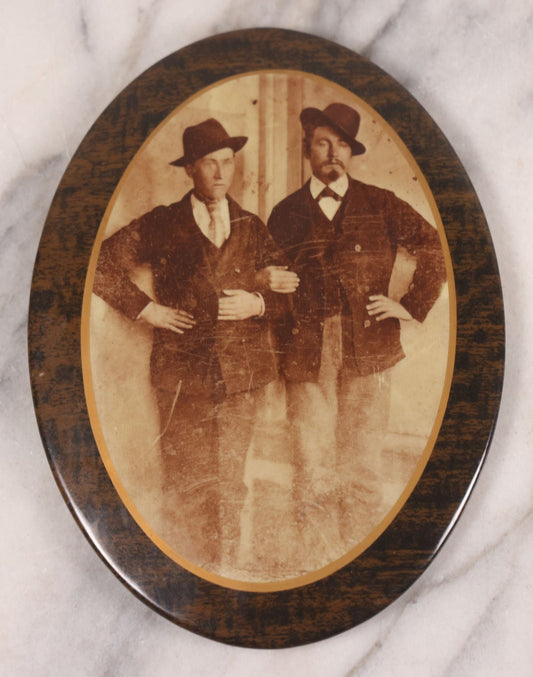 Lot 096 - Antique Oval Photo Button With Image Of Two Men With Linked Arms