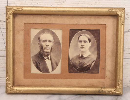 Lot 097 - Antique Pair Of Portraits Of Man And Woman In Single Frame, 7-3/4" x 5-3/4"