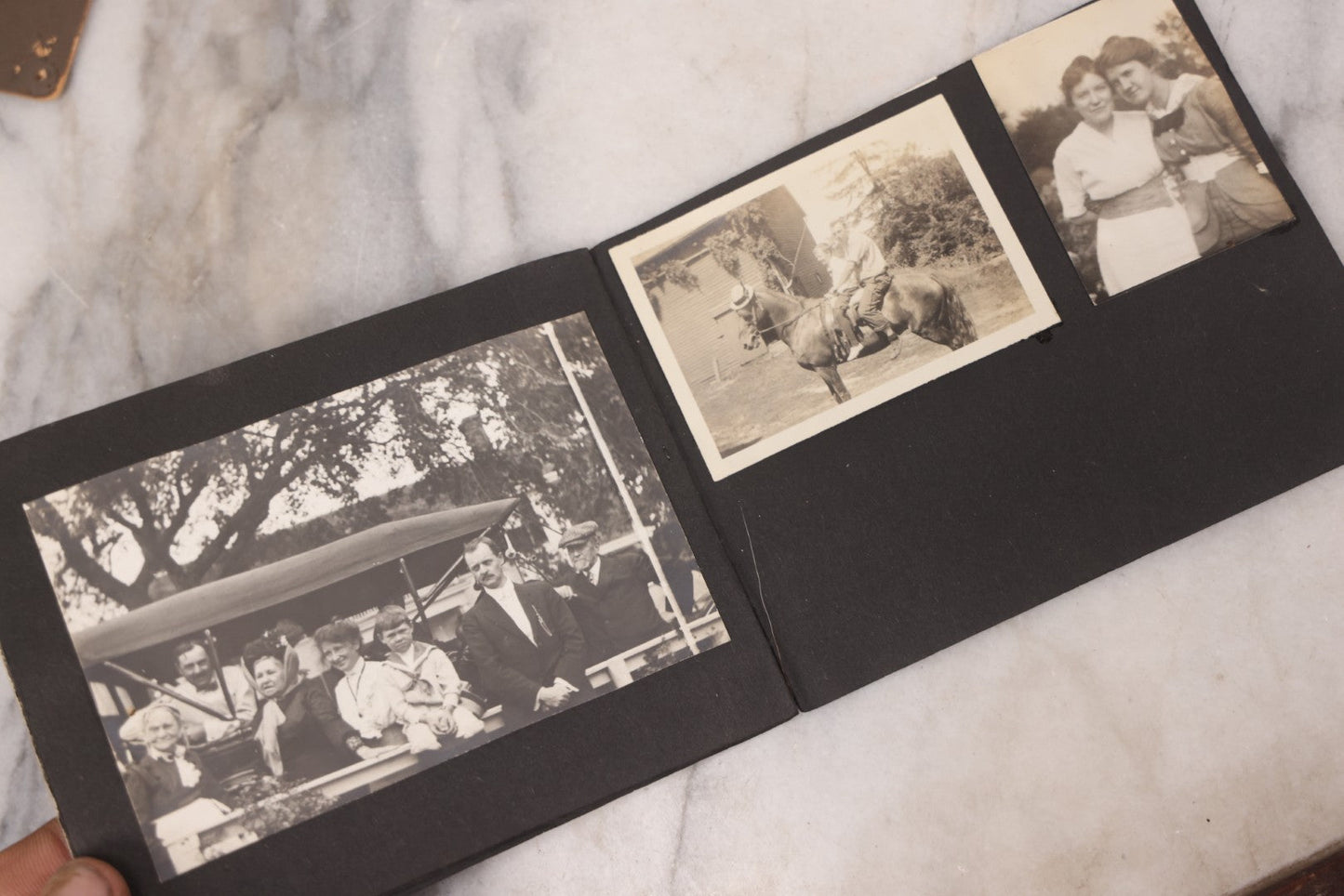 Lot 102 - Grouping Of 10+ Antique Photos With Various Subjects, Ephemera And More, Including Set Of Snapshot Album Pages Loosely Bound Without Covers, Tintype, Calling Card, And Boarded Photos