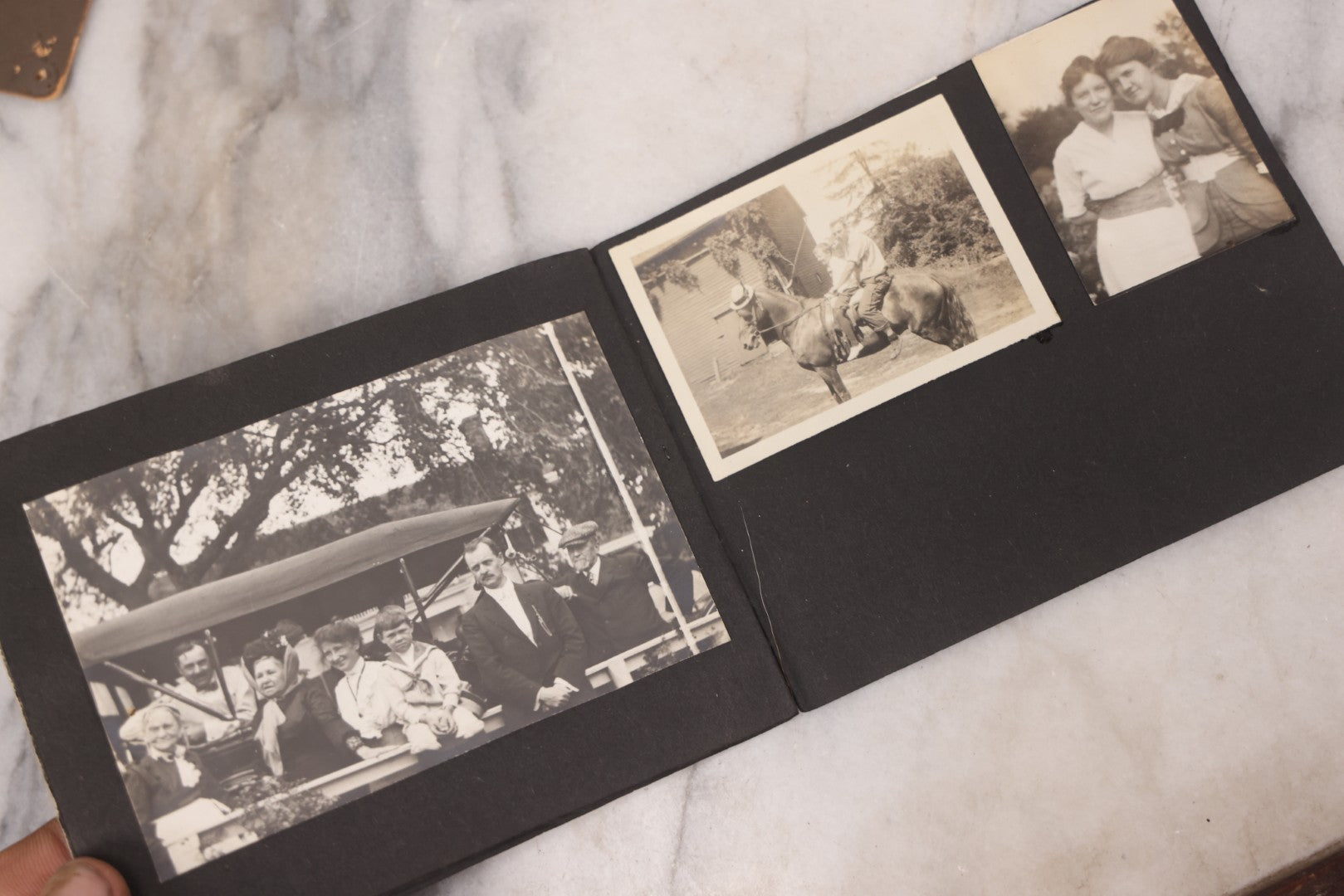Lot 102 - Grouping Of 10+ Antique Photos With Various Subjects, Ephemera And More, Including Set Of Snapshot Album Pages Loosely Bound Without Covers, Tintype, Calling Card, And Boarded Photos
