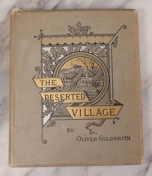 Lot 108 - "The Deserted Village" Antique Poetry Book By Oliver Goldsmith, Christmas 1889 Pencil Inscription, 30+ Illustrations 