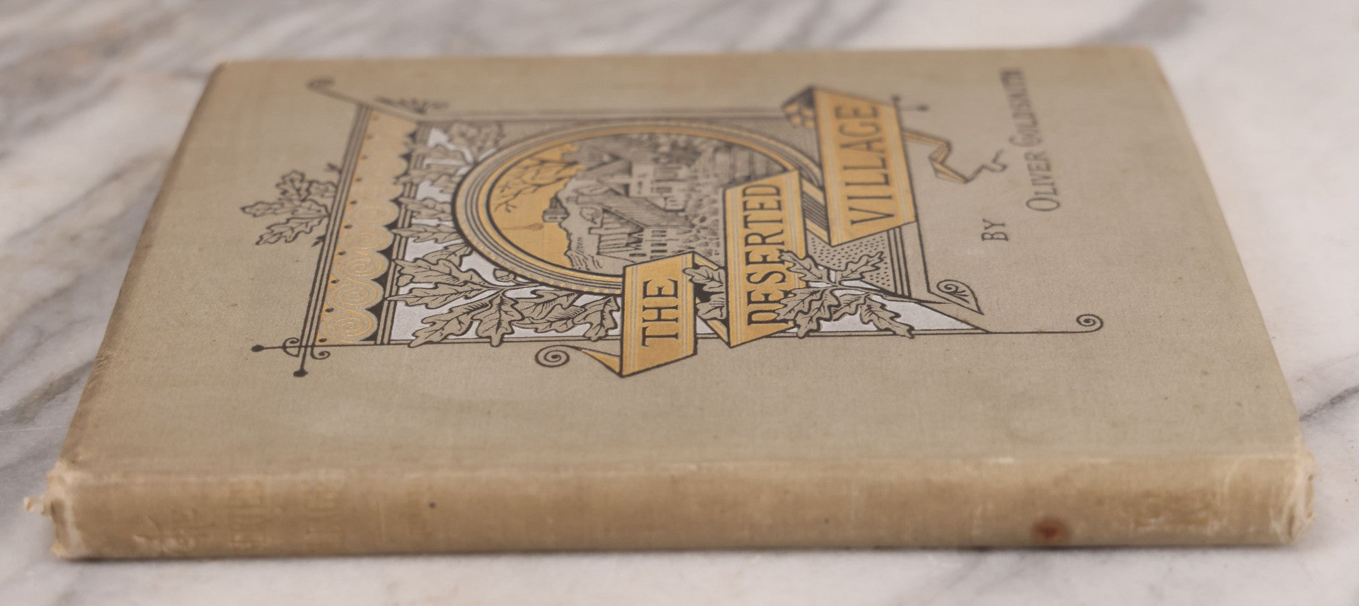 Lot 108 - "The Deserted Village" Antique Poetry Book By Oliver Goldsmith, Christmas 1889 Pencil Inscription, 30+ Illustrations 