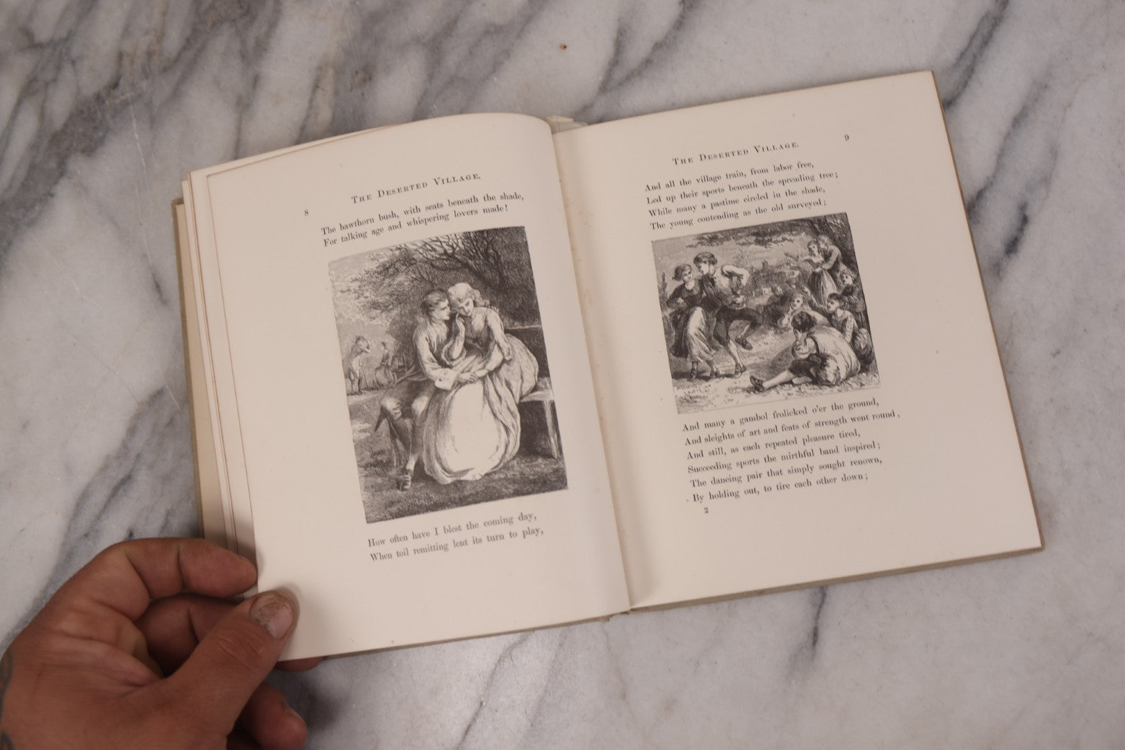 Lot 108 - "The Deserted Village" Antique Poetry Book By Oliver Goldsmith, Christmas 1889 Pencil Inscription, 30+ Illustrations 