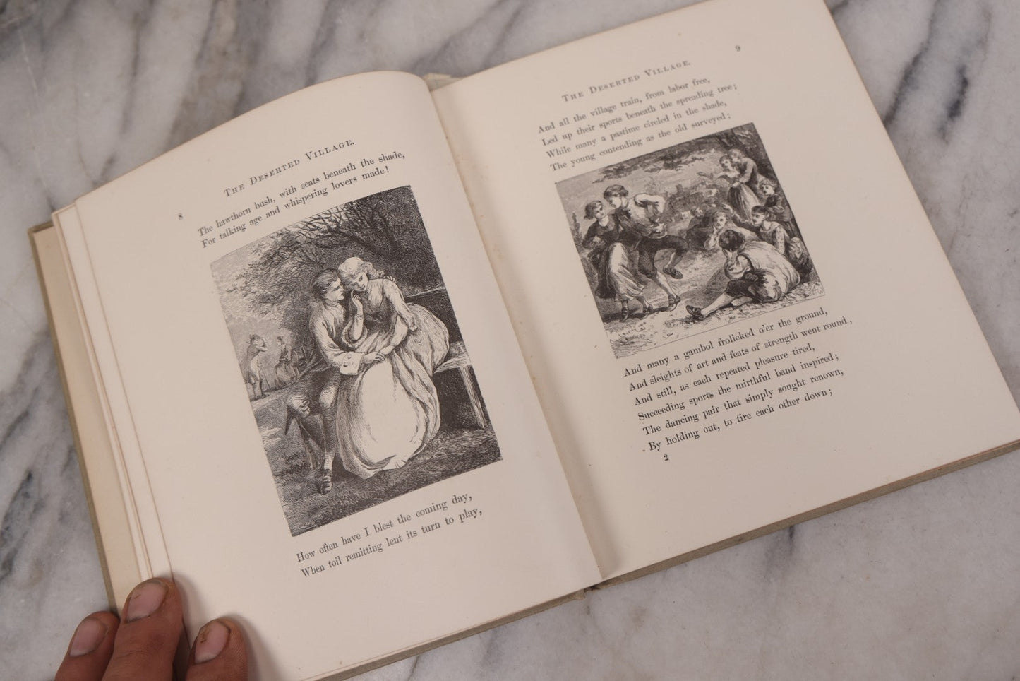 Lot 108 - "The Deserted Village" Antique Poetry Book By Oliver Goldsmith, Christmas 1889 Pencil Inscription, 30+ Illustrations 