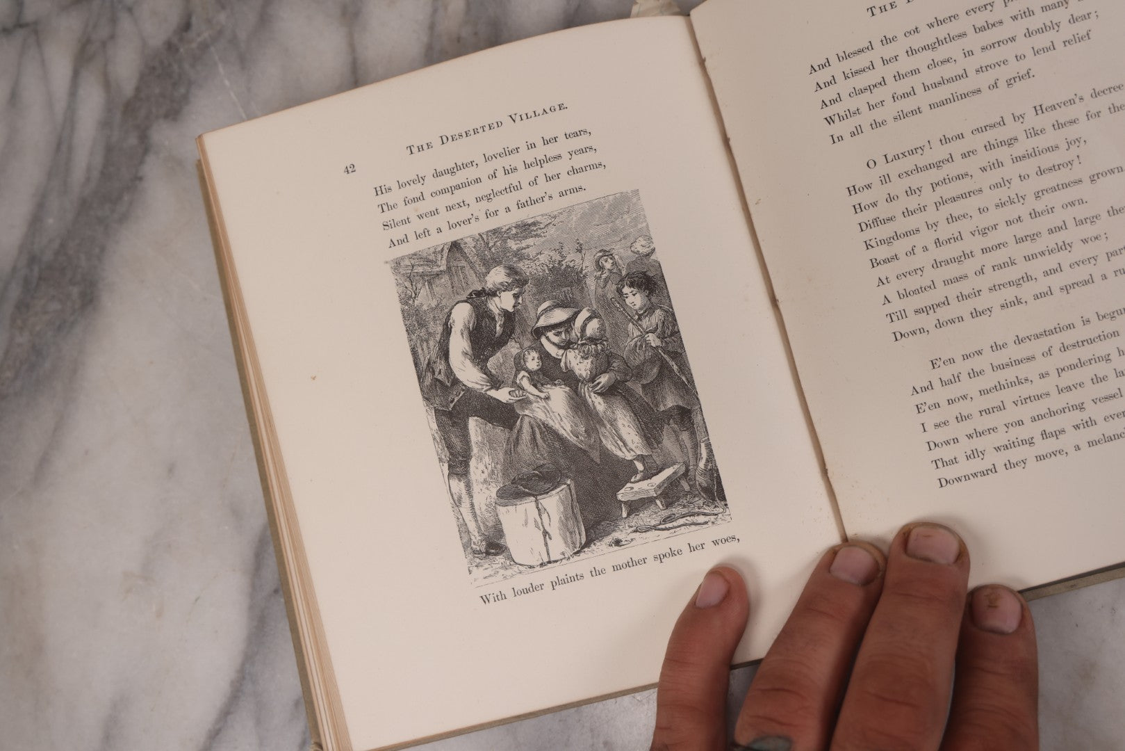 Lot 108 - "The Deserted Village" Antique Poetry Book By Oliver Goldsmith, Christmas 1889 Pencil Inscription, 30+ Illustrations 