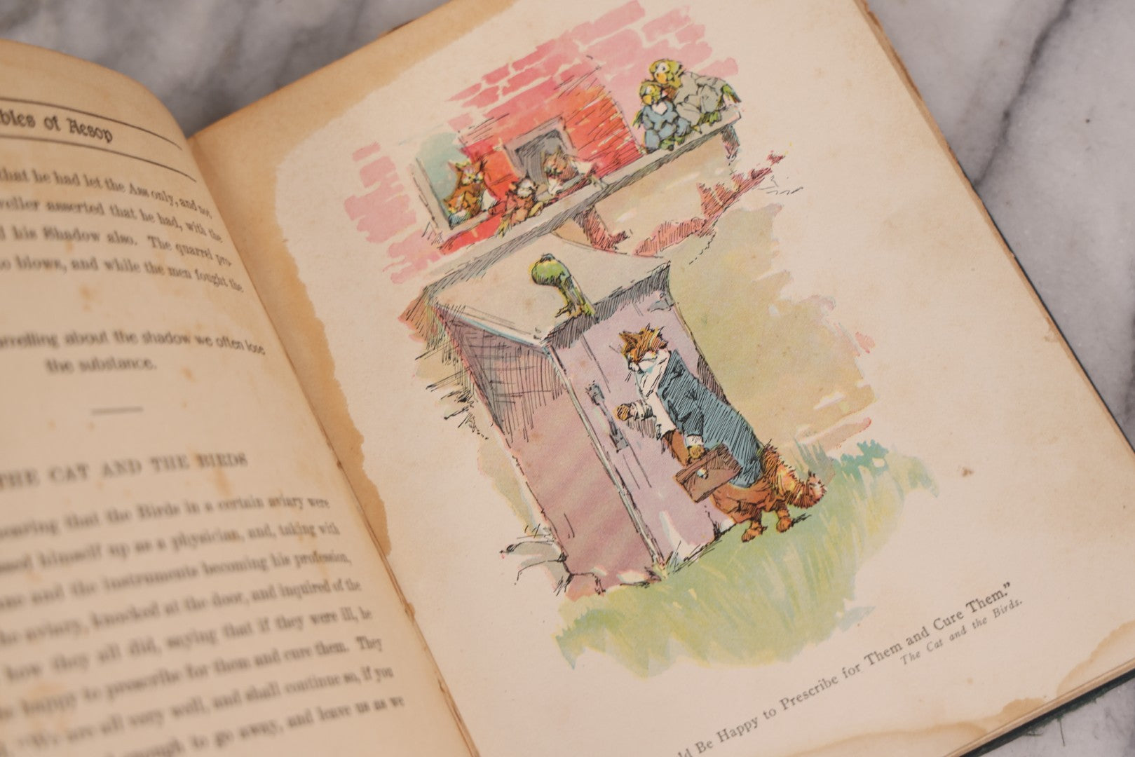 Lot 117 - "Aesop's Fables" Antique Book With Introduction By Elizabeth Luther Cary, Illustrated By J.M. Condé, Lithographed Cover, Published By The Platt & Peck Co., New York, Copyright 1913, Note Water Damage.