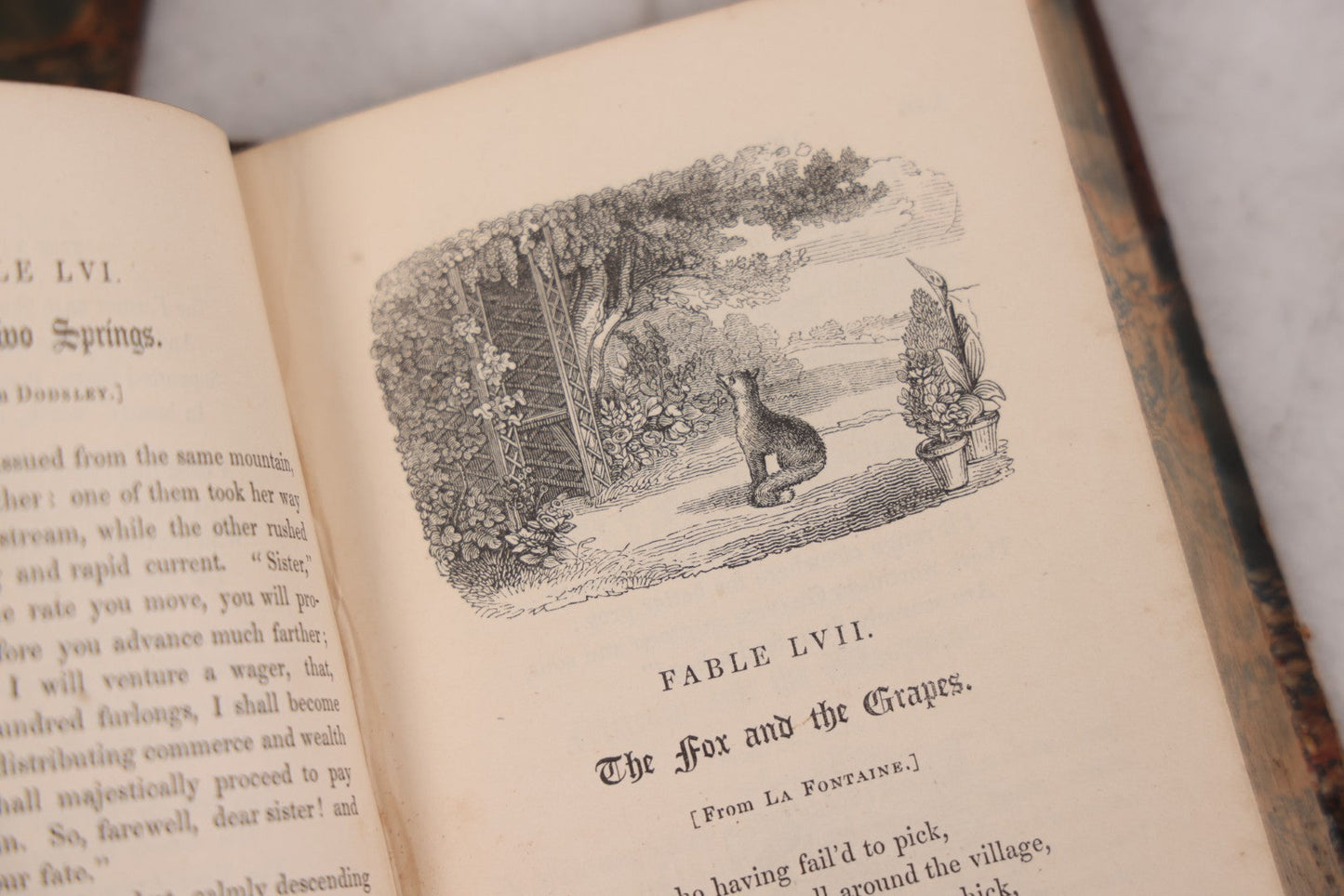 Lot 118 - "Flowers Of Fable" Antique Book With 150 Wood Engravings, Published By Vizetelly, Branston And Co., London, 1832, Bookplate Of Harry H. Baber, Detached Cover Board And Loose Title Page