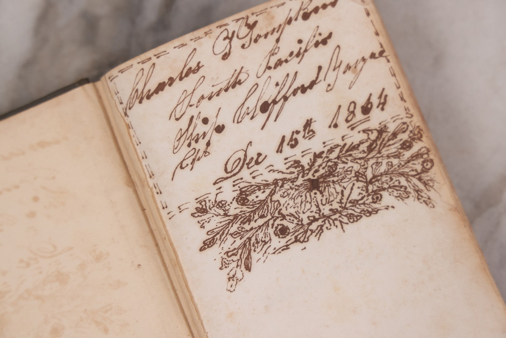 Lot 119 - "Lalla Rookh: An Oriental Romance" Antique Book By Thomas Moore, New Edition With Frontispiece, Pen And Ink Drawing By Previous Owner Dated 1864, Published By C.S. Francis & Co., New York And Boston, 1847