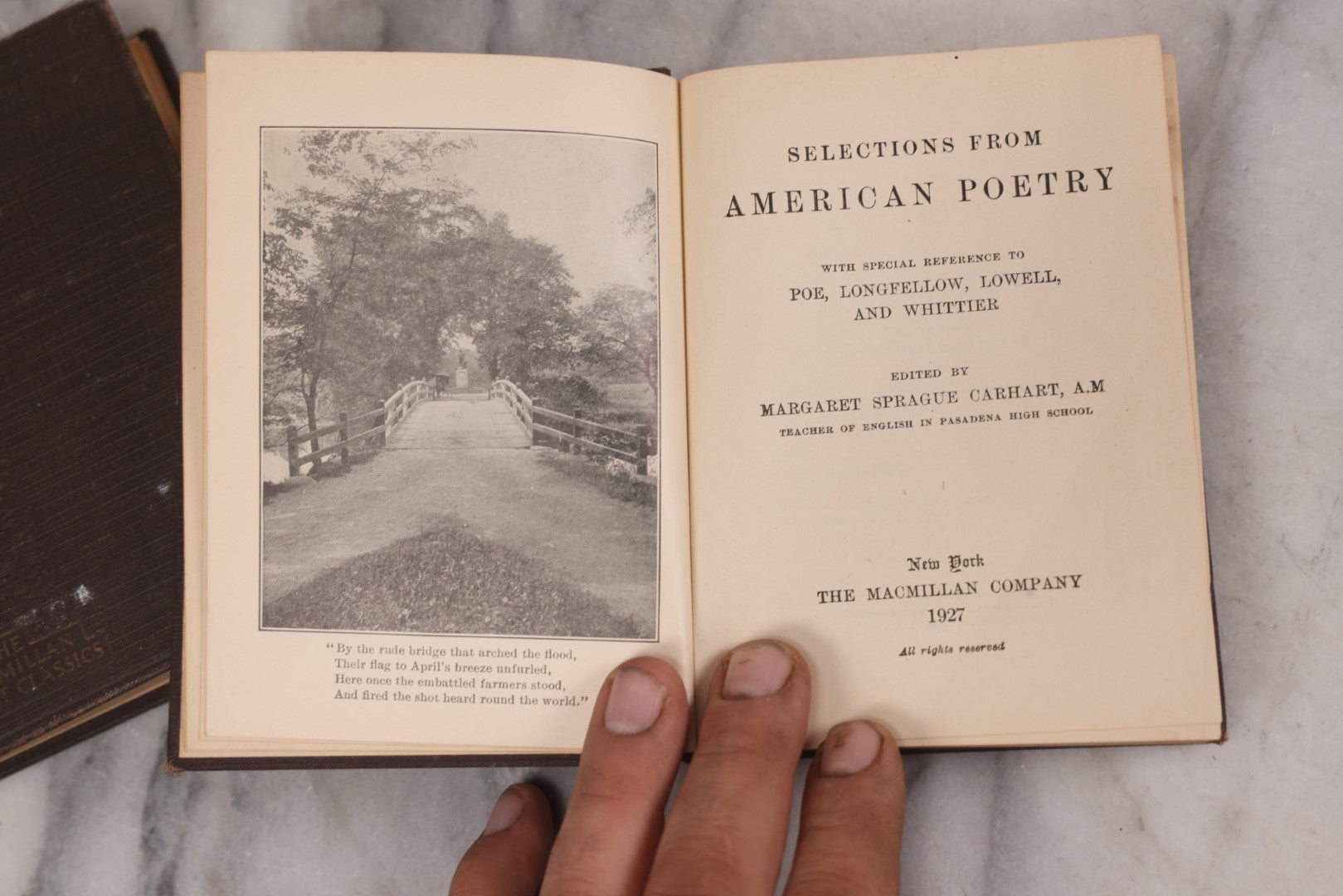 Lot 123 - Pair Of Vintage Books Including "Selections From American Poetry" With Works By Poe, Longfellow, Lowell, And Whittier, 1927, And "Palgrave's Golden Treasury" By Francis T. Palgrave, 1925, "Macmillan Pocket Classics," The Macmillan Company, N.Y.