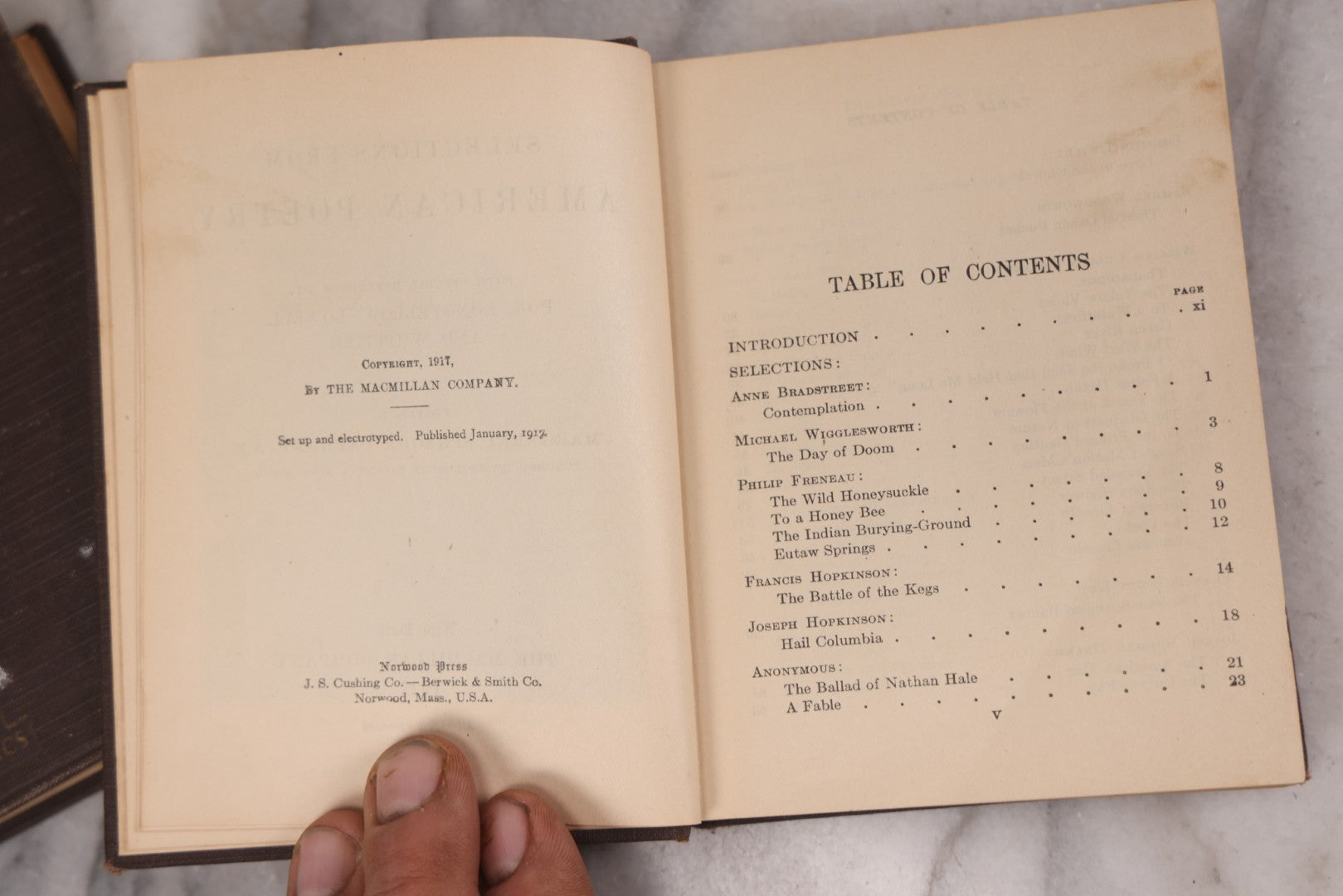 Lot 123 - Pair Of Vintage Books Including "Selections From American Poetry" With Works By Poe, Longfellow, Lowell, And Whittier, 1927, And "Palgrave's Golden Treasury" By Francis T. Palgrave, 1925, "Macmillan Pocket Classics," The Macmillan Company, N.Y.