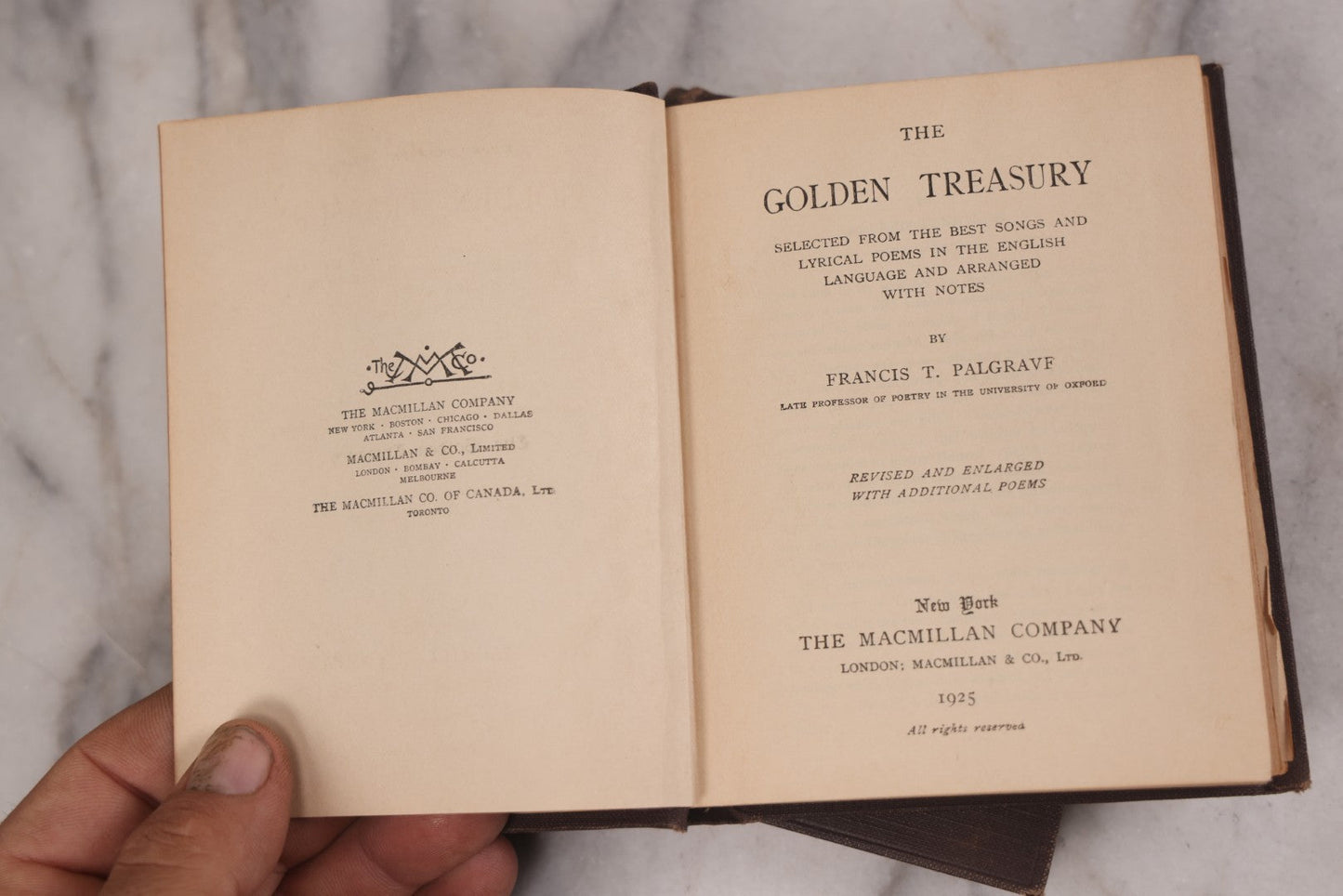 Lot 123 - Pair Of Vintage Books Including "Selections From American Poetry" With Works By Poe, Longfellow, Lowell, And Whittier, 1927, And "Palgrave's Golden Treasury" By Francis T. Palgrave, 1925, "Macmillan Pocket Classics," The Macmillan Company, N.Y.